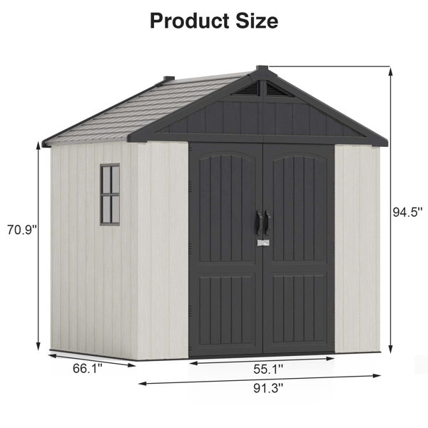 Patiowell 8 ft. W x 6 ft. D Plastic Storage Shed with Floor, Resin Shed ...